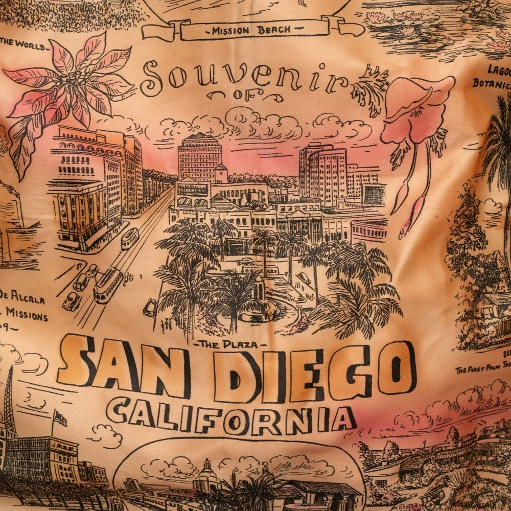 Vintage 1940s Souvenir Of California San Diego Silk Souvenir Pillow Case Sham